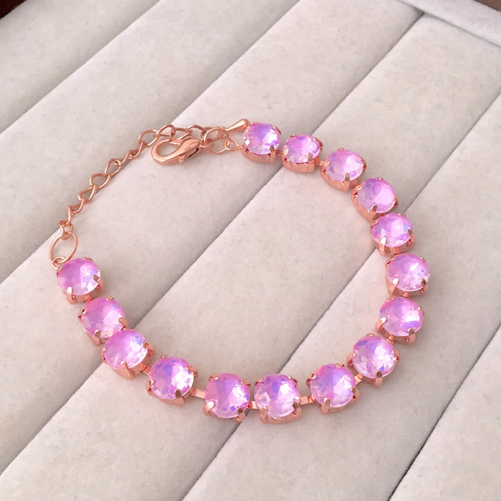 Pink-Purple Opal Aurora Borealis + Rose Gold Crystal Tennis Bracelet - Picture 7 of 10